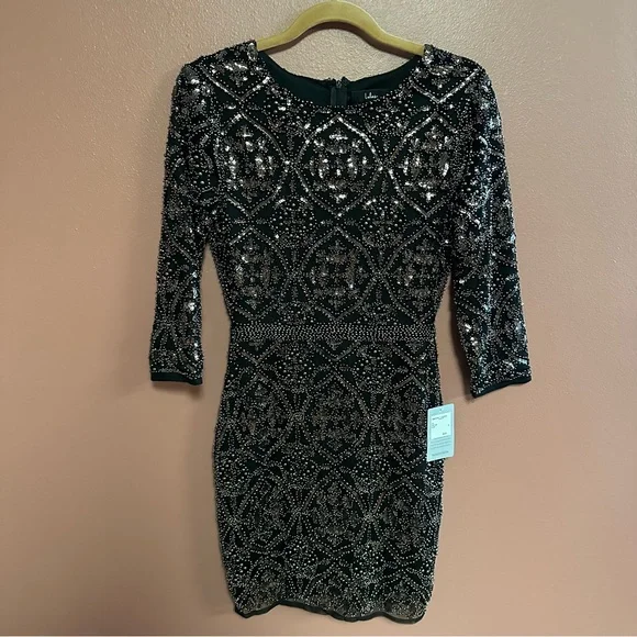 Lulus | Dresses | Nwt Lulus Sequin 34 Sleeve Mini Cocktail Dress Lined Size  Xs In Black Silver | Poshmark